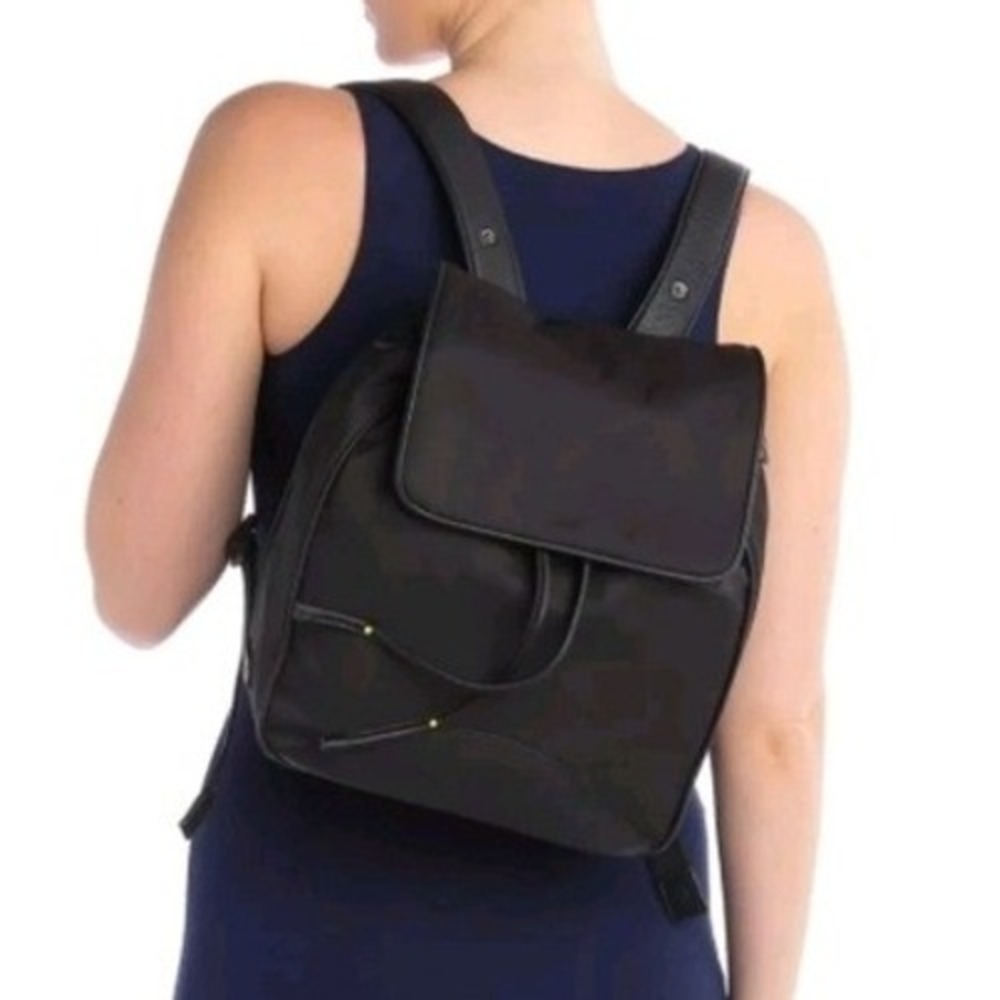 Cole Haan Zerogrand Backpack M Black Nylon Leather‎ Sleek Minimalist Modern
